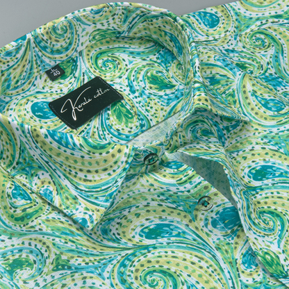 Rusiyano Linen Parrat Green Pathan Print Shirts for Men