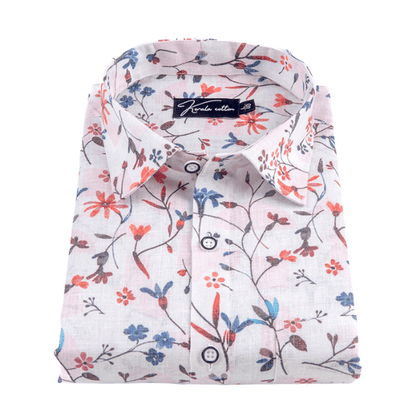 Italian Linen White With Red Blue Mix Printed Shirts