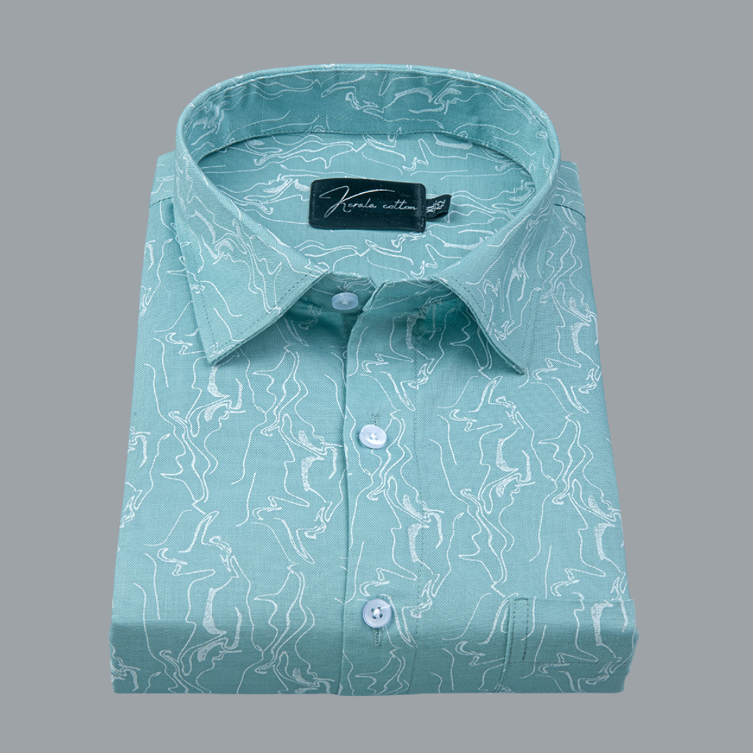 Trident Sky blue white Print Cotton Shirts