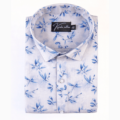 Italian linen white with blue batel print