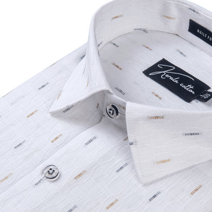 Linen Butta White With Single Line Print Shirts For Men