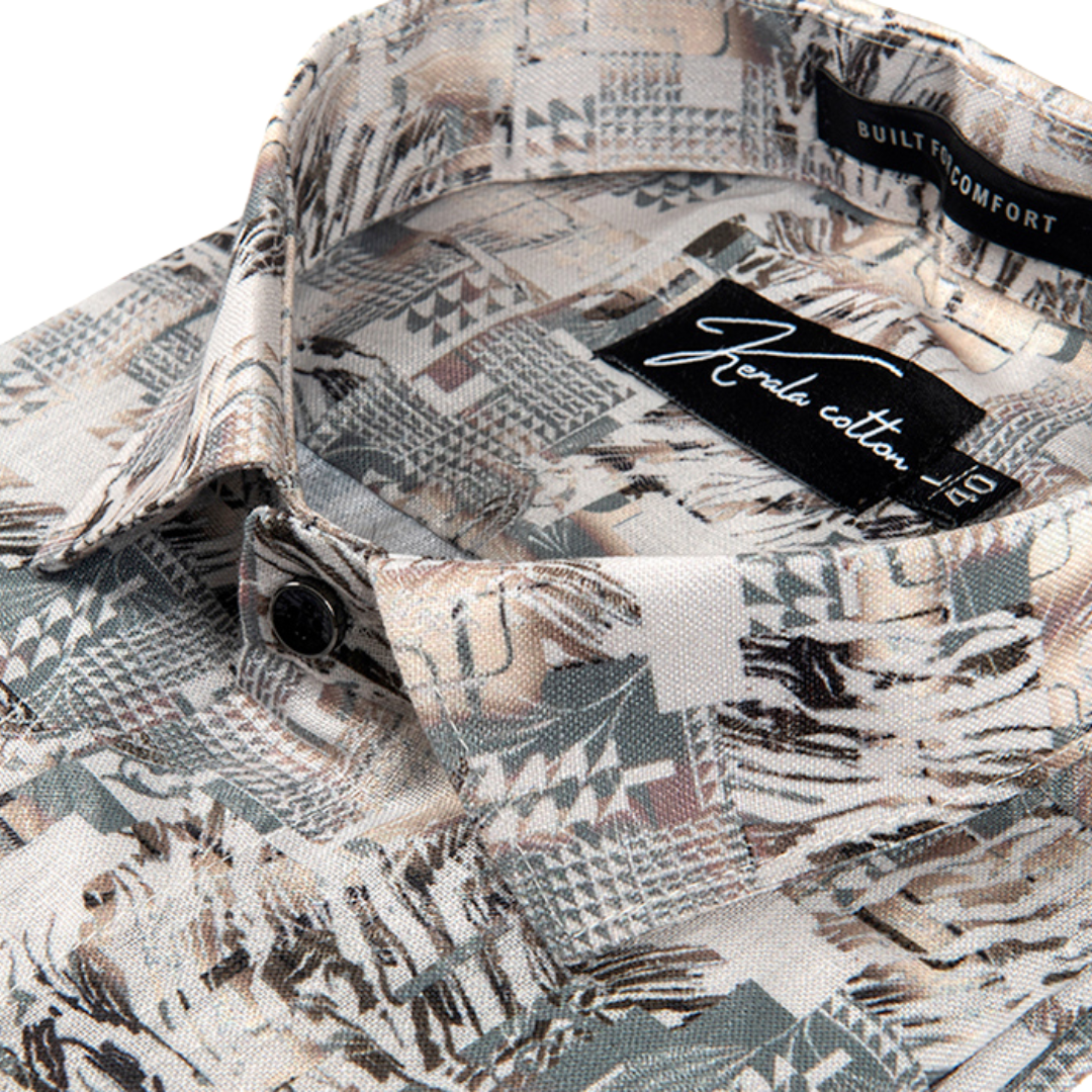 Linen fone gray mix colour orient print shirts