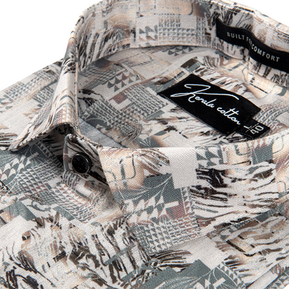 Linen fone gray mix colour orient print shirts