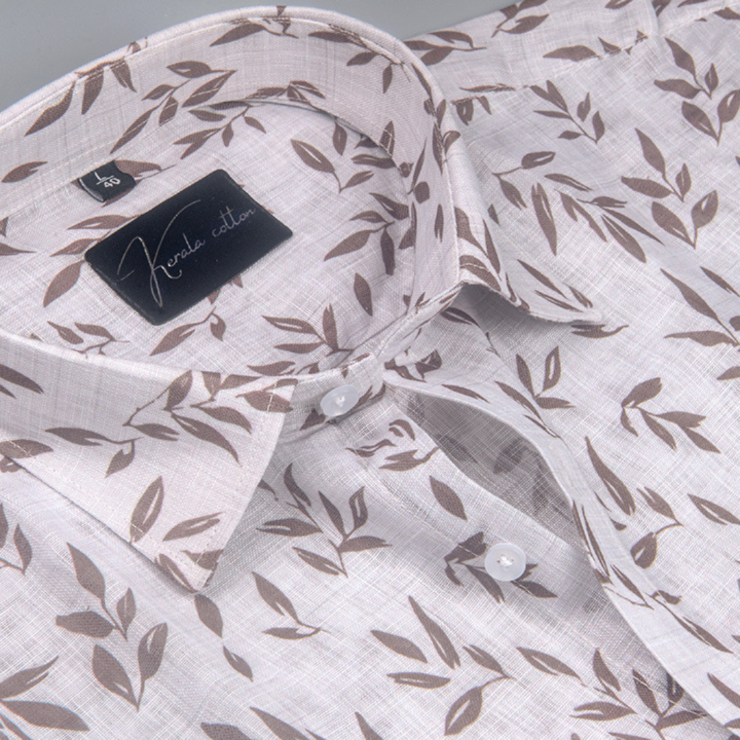 Linen Prime White with Brown Batel Print Shirts for Men