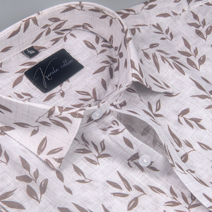 Linen Prime White with Brown Batel Print Shirts for Men