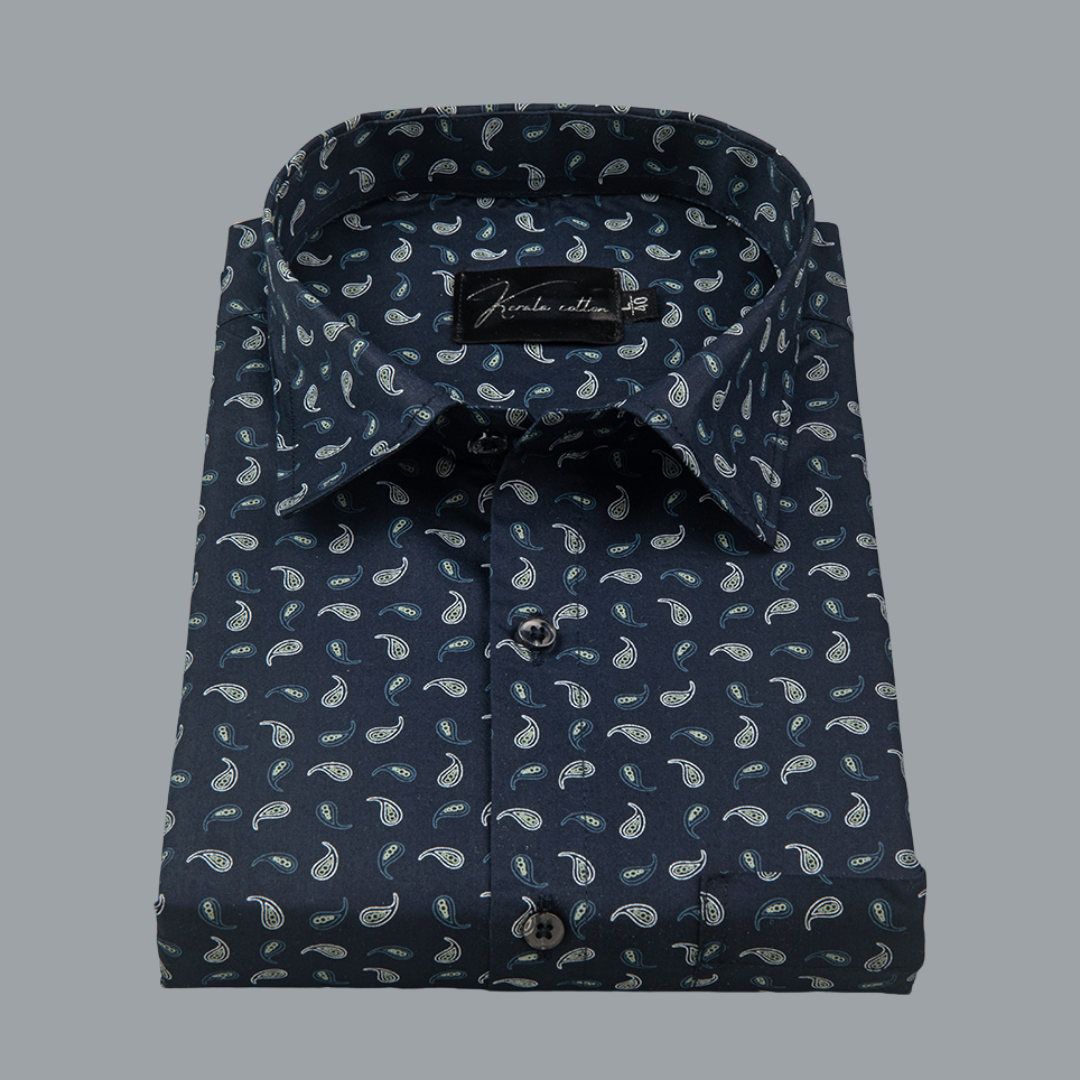 Trident Navy blue Cotton Print Shirts