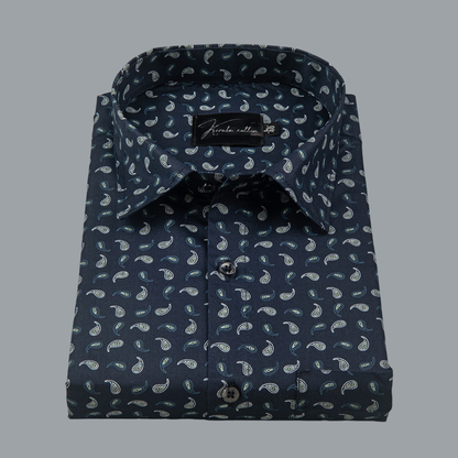 Trident Navy blue Cotton Print Shirts