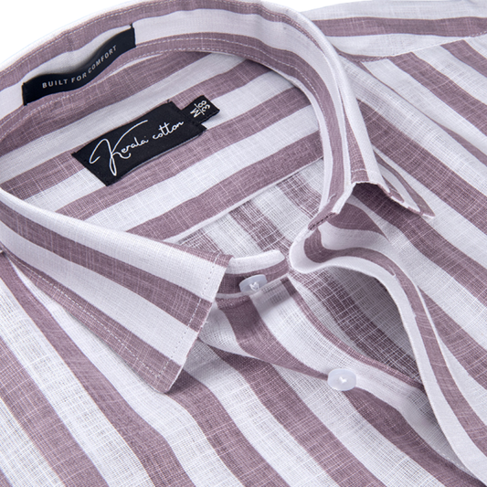 Linen White With Lavender Patta Print Shirts For Men