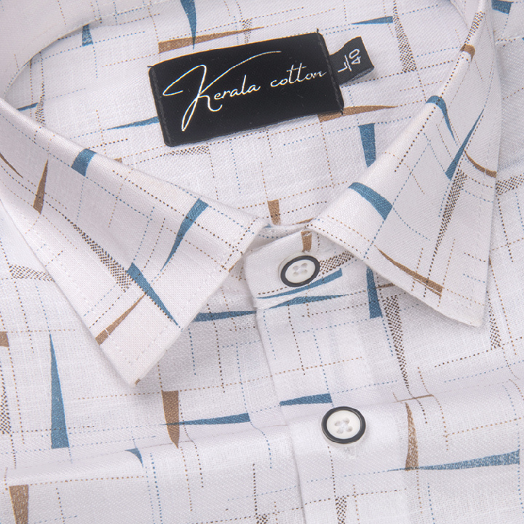 Turkey Cotton White with Blue Fone Print Shirts for Men