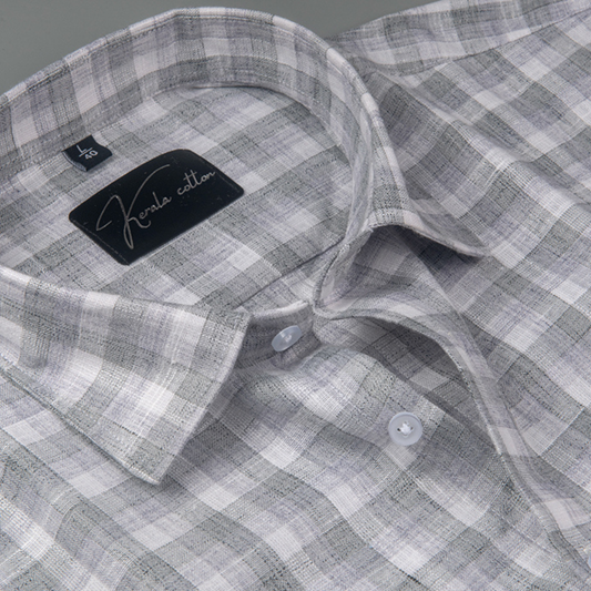 Soft Linen Gray Colour Checks Shirts for Men