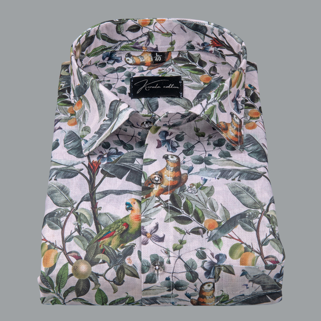 Rusiyano Linen White with Parrat Print Shirts for Men