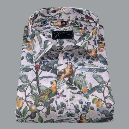 Rusiyano Linen White with Parrat Print Shirts for Men