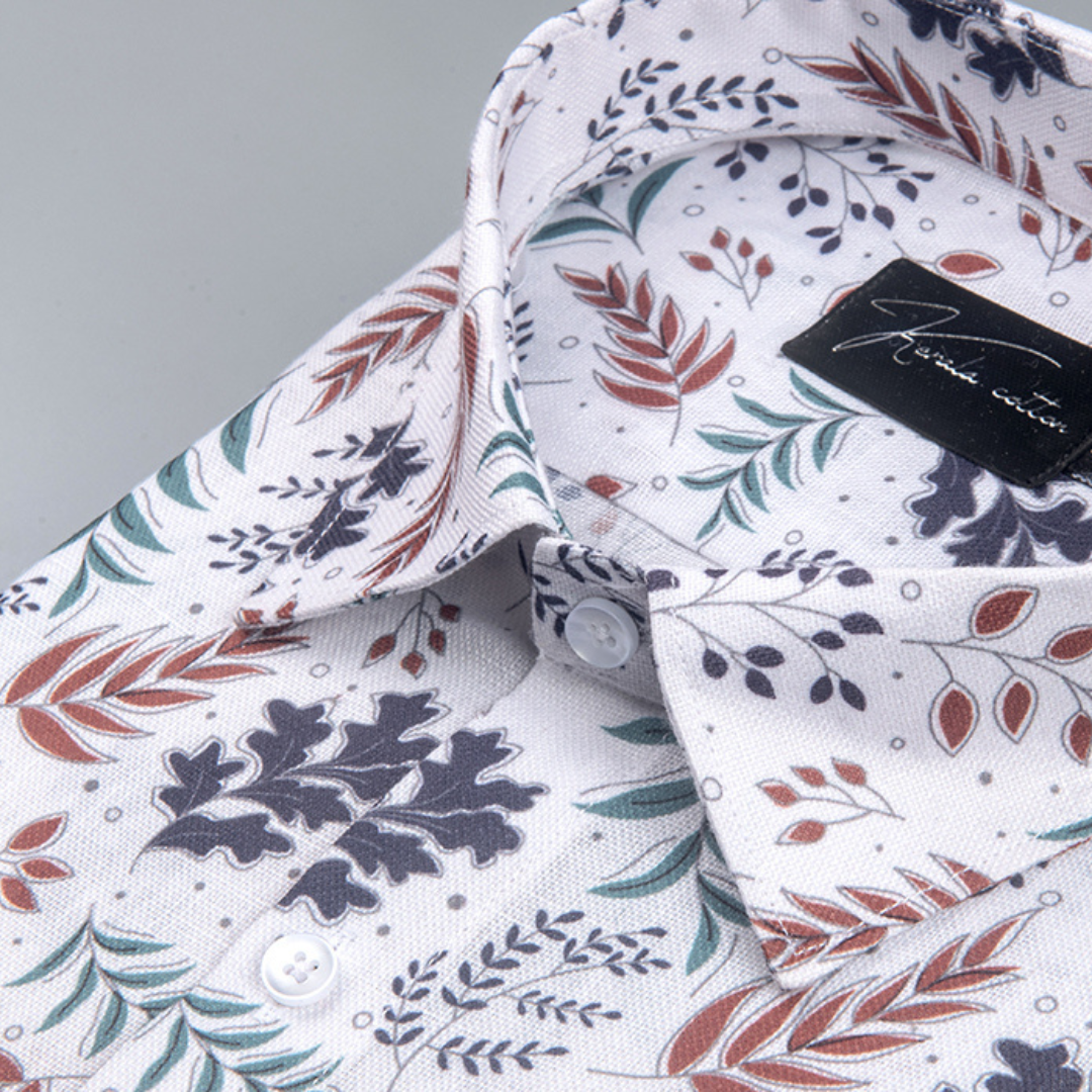 Belgium Soft Linen White with Marrun Gray Print Shirts