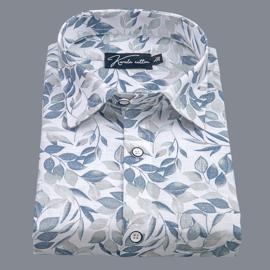 Linen Dark Grey Batel Print Shirts for Men