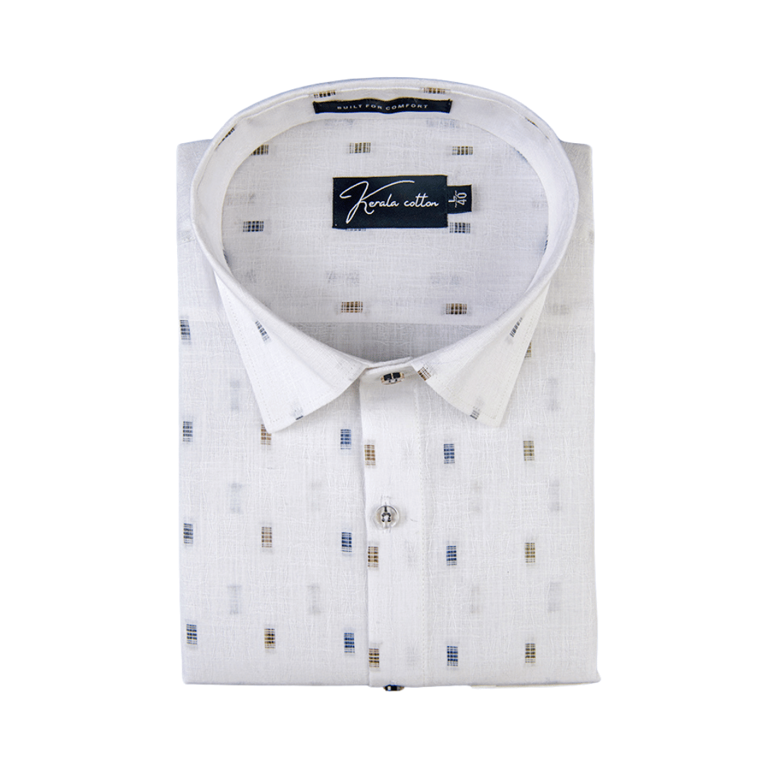 Linen butta White With Rectangle Print Shirts For Men