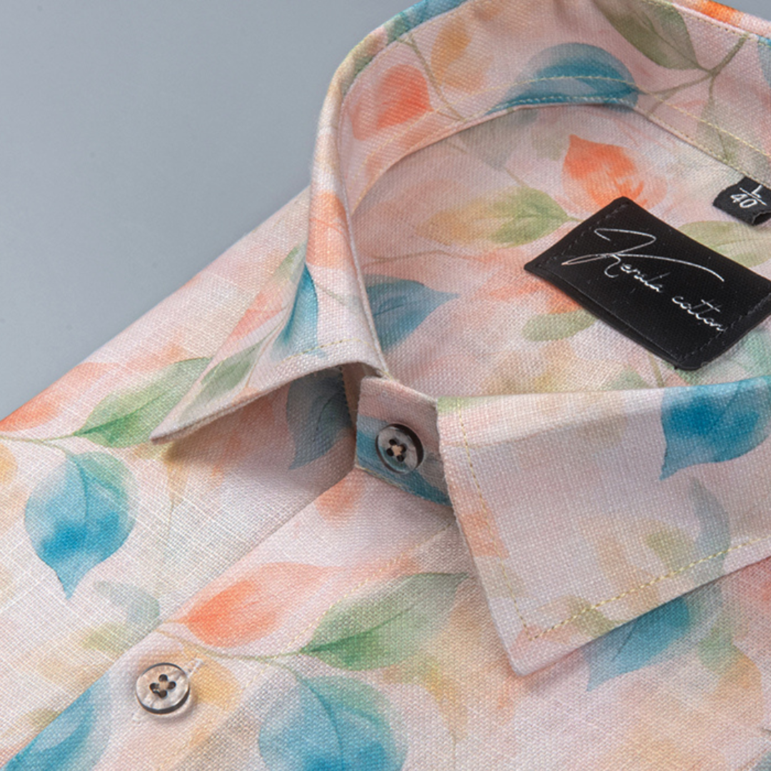 Rusiyano Linen Light Orange With Blue Batel Print Shirts for Men