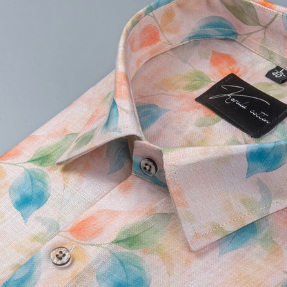 Rusiyano Linen Light Orange With Blue Batel Print Shirts for Men