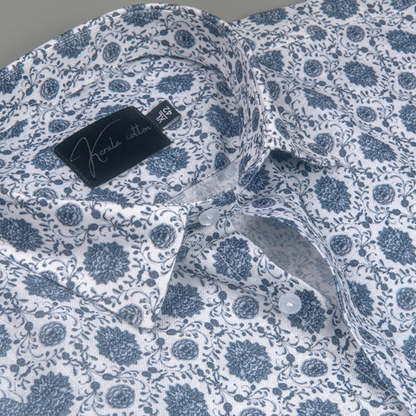 Rusiyano Linen White with Gray Franch Print Shirts for Men