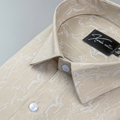 Trident Fone White Print Cotton Shirts