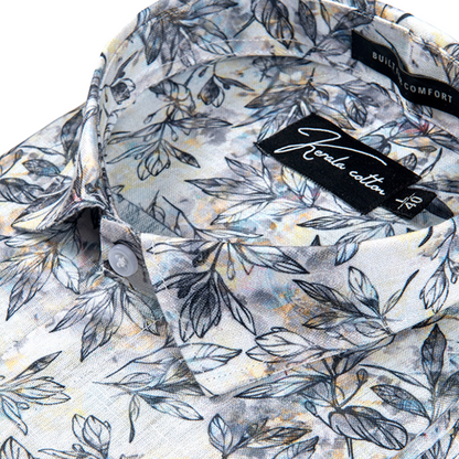 Linen white with black batel print shirts