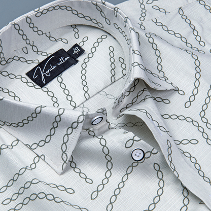 Linen Cream with Mahendi Chain Print Shirts for Men
