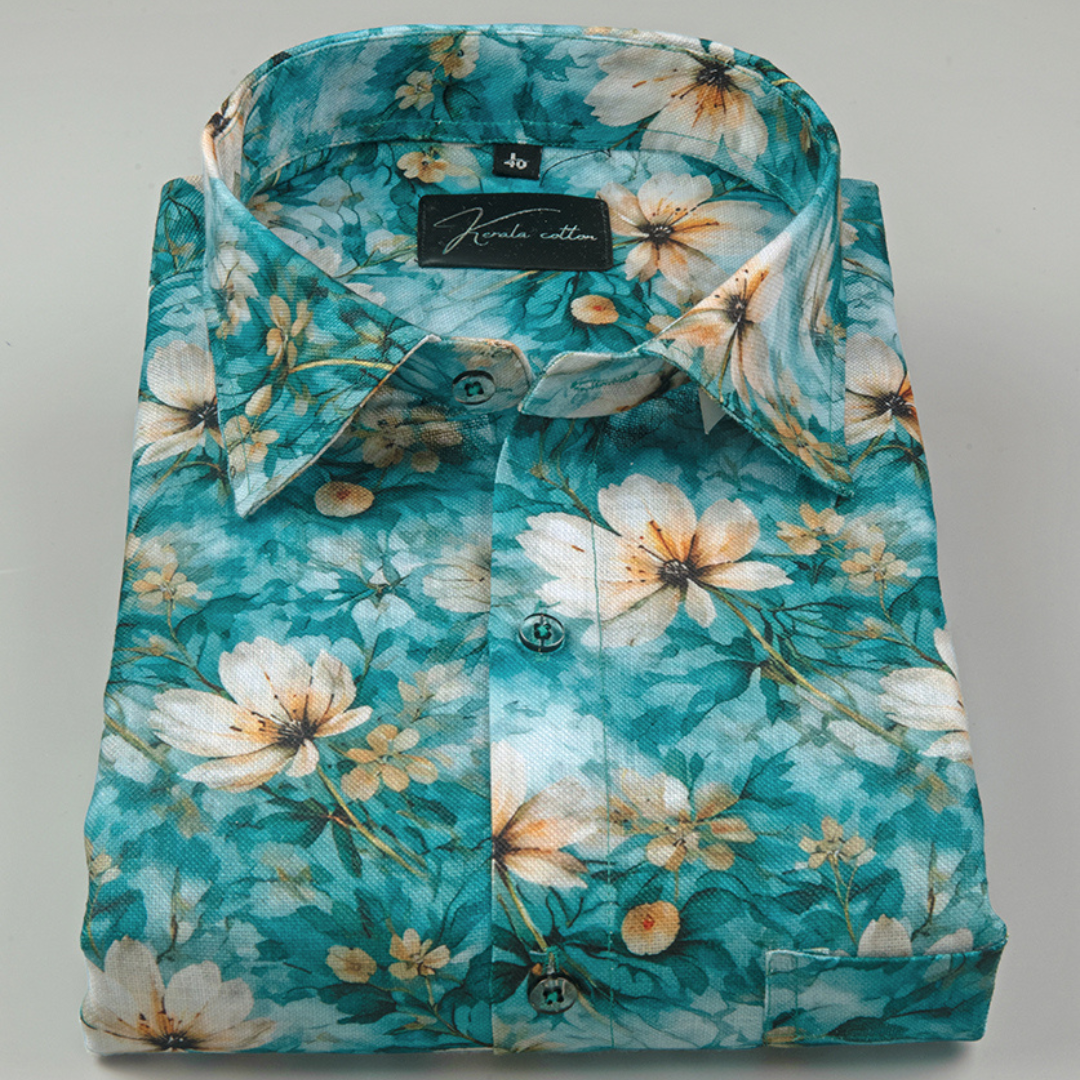 Rusiyano Linen Rama Green flower Print Shirts for Men
