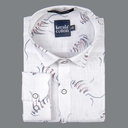 Turkey Linen White With Pink Grey Print Shirts