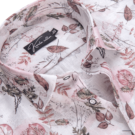 Italian Linen White With Marrun Green Mix Printed Shirts