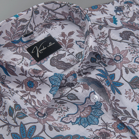 Rusiyano Linen White with Rama Marrun Flower Print Shirts for Men