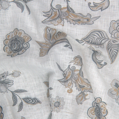 Linen Prime White with Gray Jasmine Print Shirts for Men