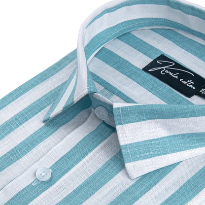 Linen White With Rama Patta Print Shirts For Men