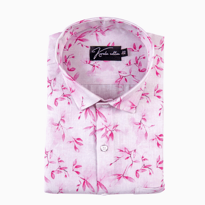 Italian linen White With Pink Batel Print