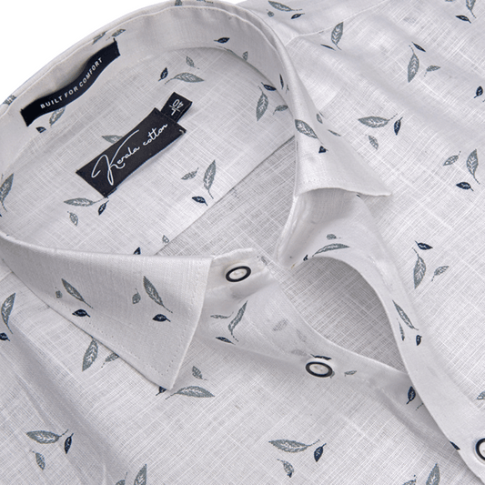 Turkey Linen White With Sky Batel Print Shirts For Men