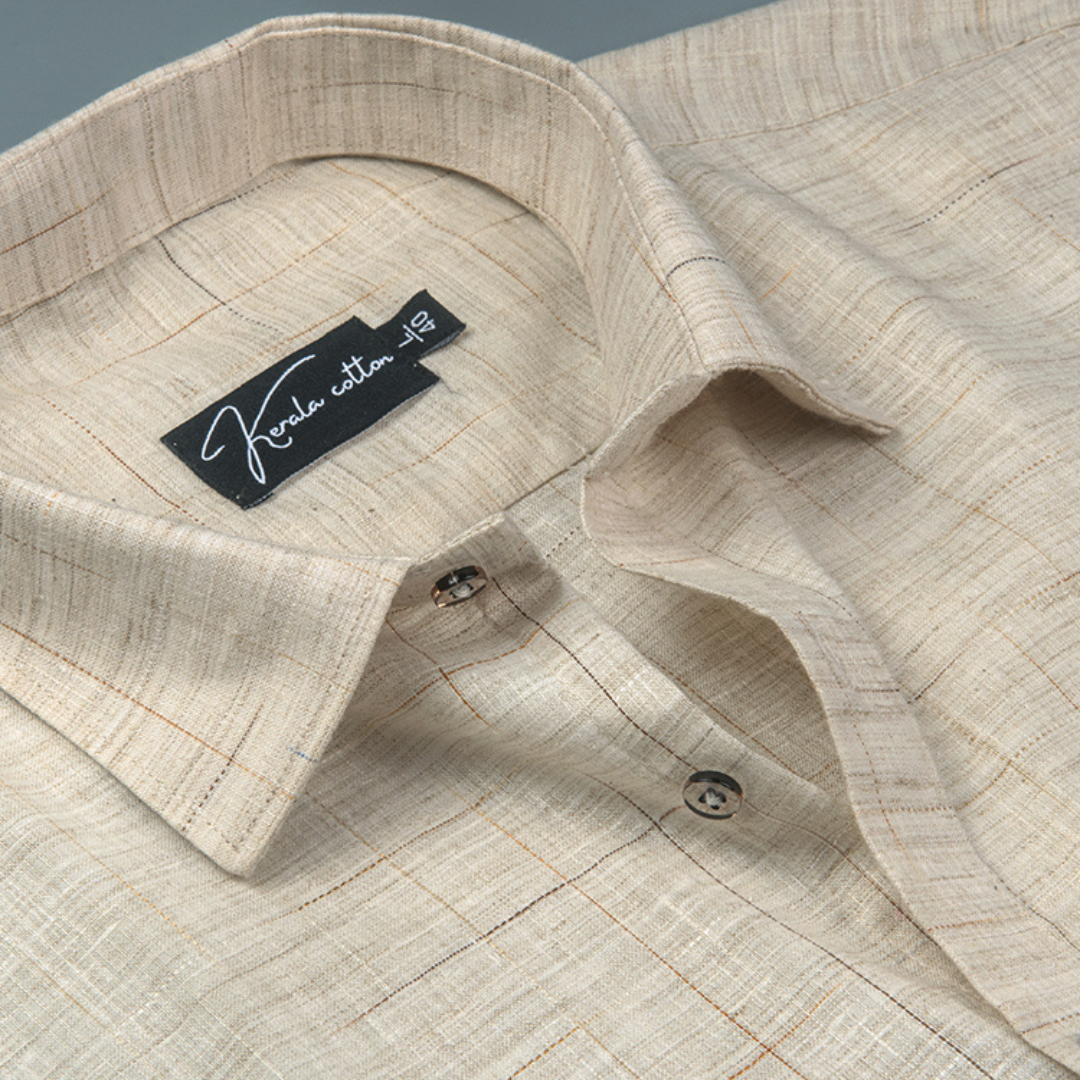 Mofatlal Khadi Cream with Checks Shirts for Men