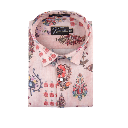 New Italian Linen Light Marrun With Dark Multicolour Flower Print Shirts
