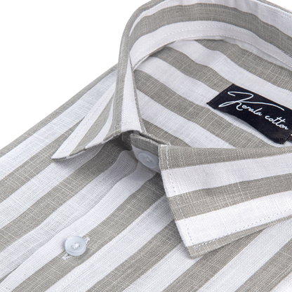 Linen White With Light Grey Patta Print Shirts For Men