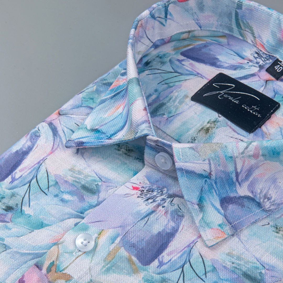 Rusiyano Linen Blue Rama Mix Print Shirts for Men