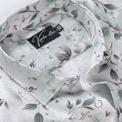 Italian linen Green With Multicolour Flower Print
