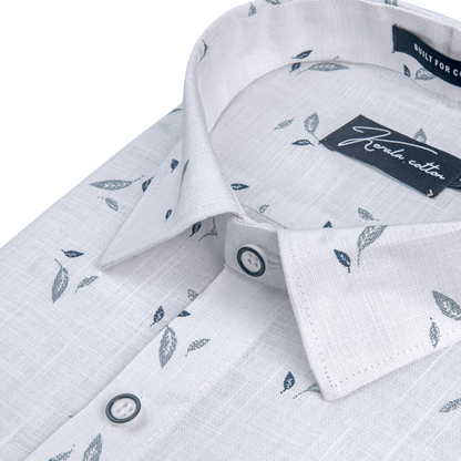 Turkey Linen White With Sky Batel Print Shirts For Men