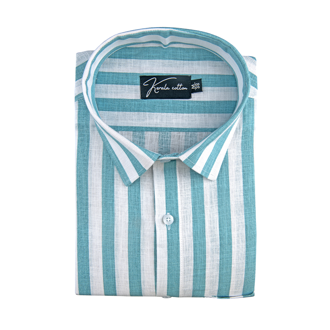 Linen White With Rama Patta Print Shirts For Men