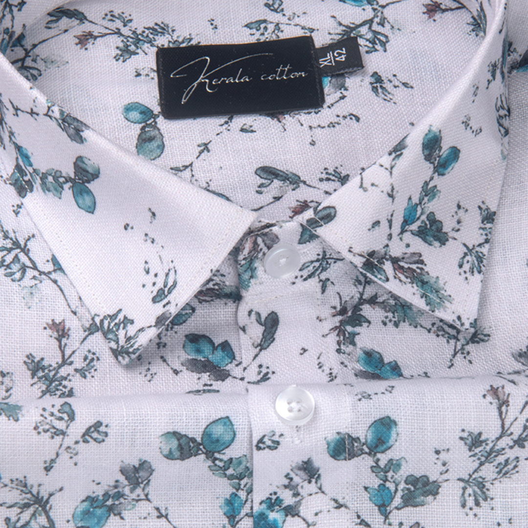 New Rusiyano White with Rama Flower Print Shirts for Men
