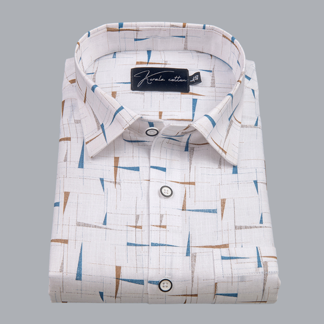 Turkey Cotton White with Blue Fone Print Shirts for Men