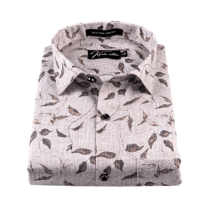 Linen Light Brown with Dark Brown Betal Print Shirts