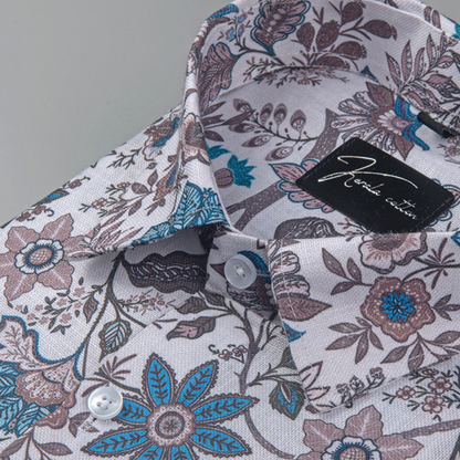 Rusiyano Linen White with Rama Marrun Flower Print Shirts for Men