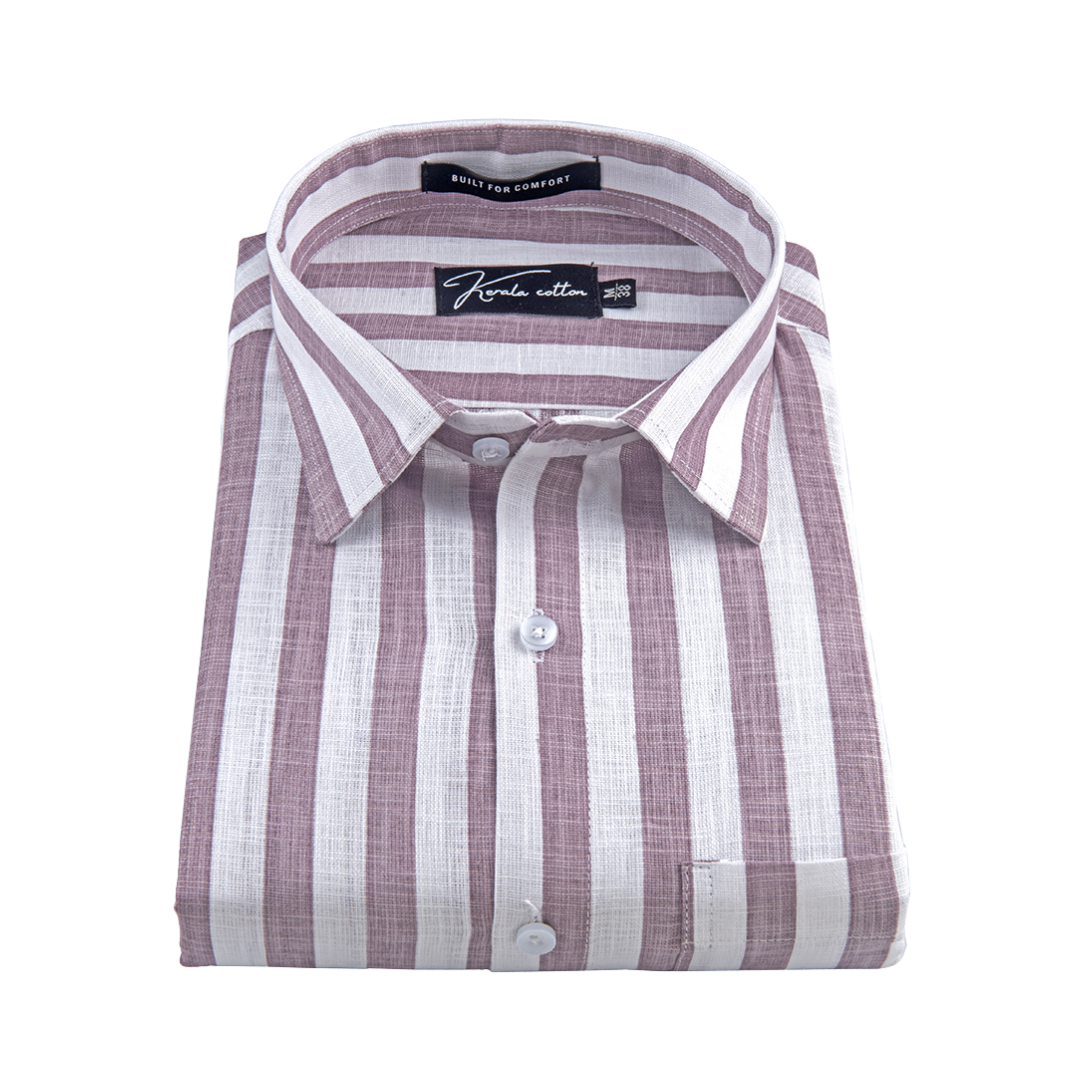 Linen White With Lavender Patta Print Shirts For Men