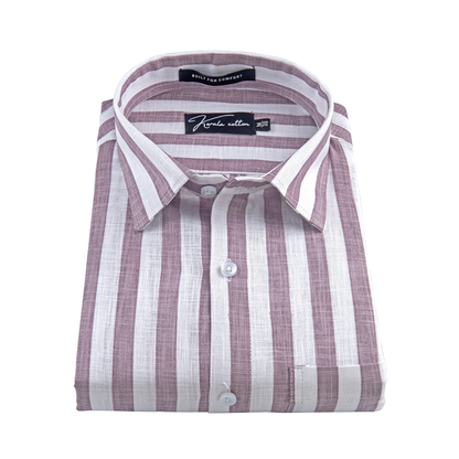 Linen White With Lavender Patta Print Shirts For Men