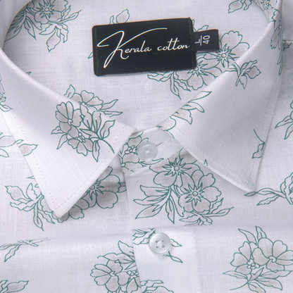 Turkey Cotton White with Green Flower Print Shirts for Men