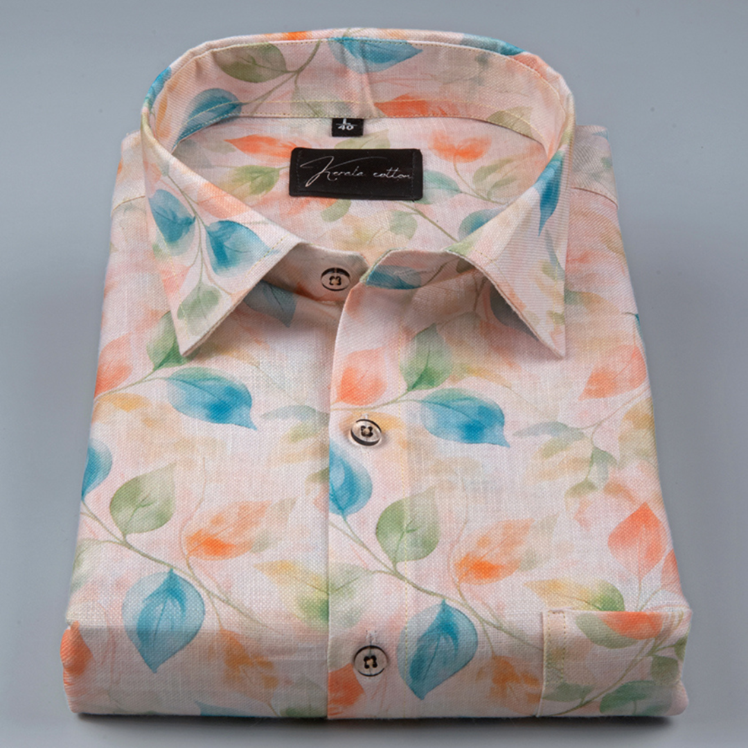 Rusiyano Linen Light Orange With Blue Batel Print Shirts for Men