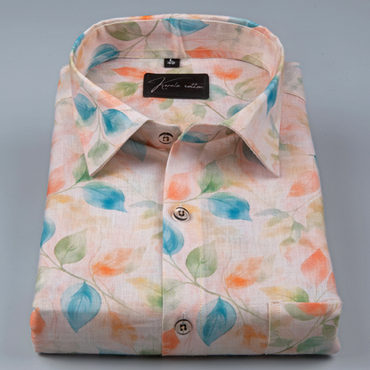 Rusiyano Linen Light Orange With Blue Batel Print Shirts for Men