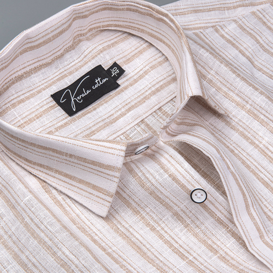 Jute linen White with Fone Double Line Shirts for Men